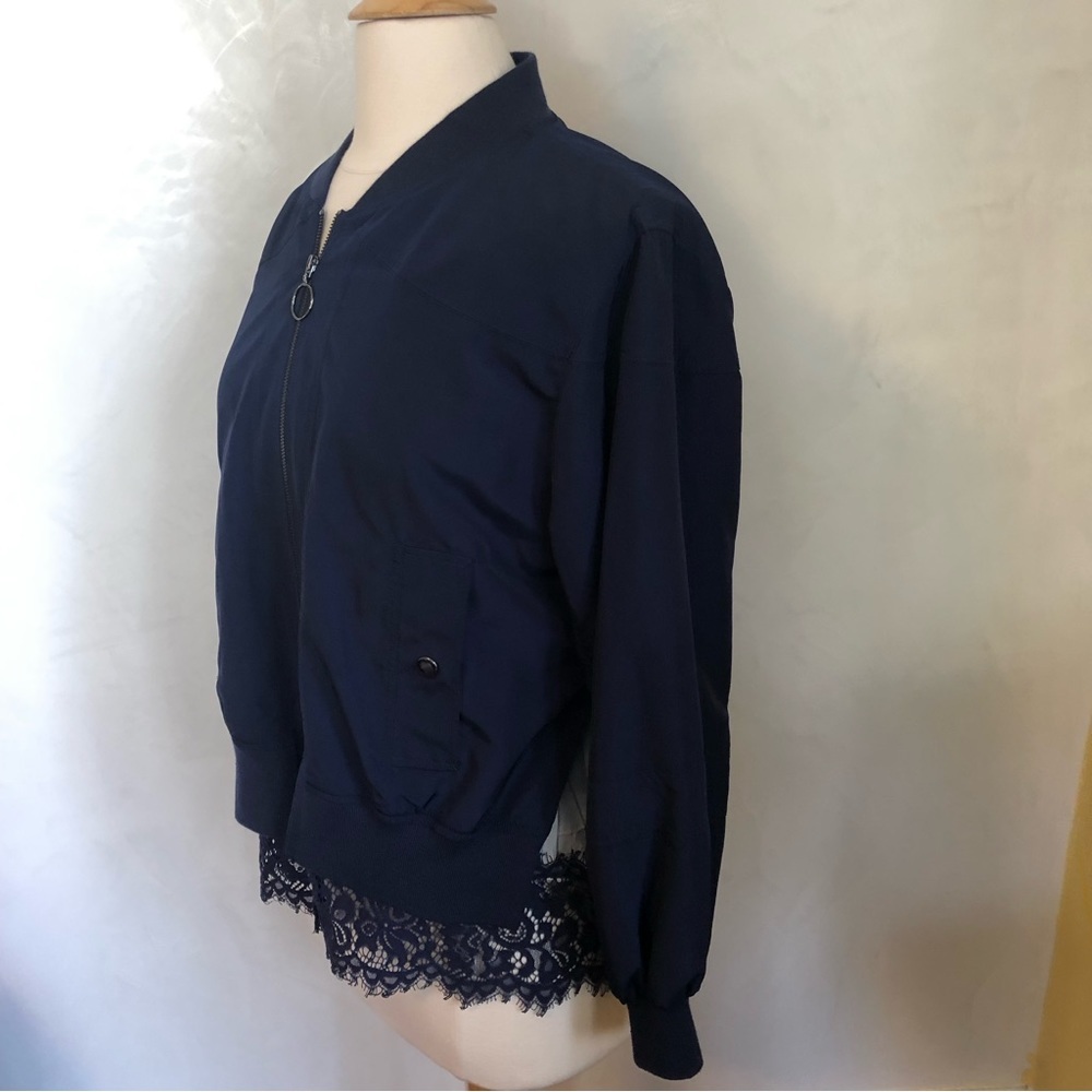 Laundry by Shelli Segal Midnight Blue w/Blue lace hem Bomber Jacket Size 6 - Picture 8 of 14